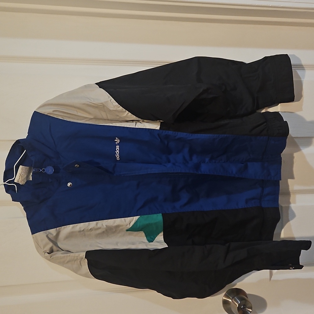 Adidas blue green black gray color block windbreaker